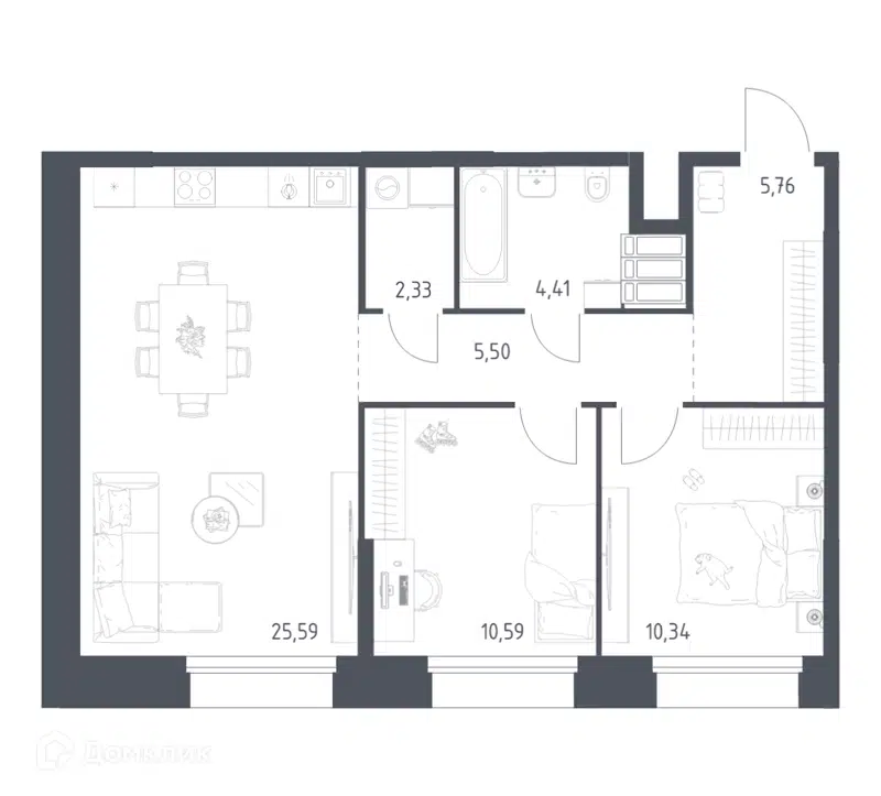 2-комнатные апартаменты 64.52 м² Тропарево Парк