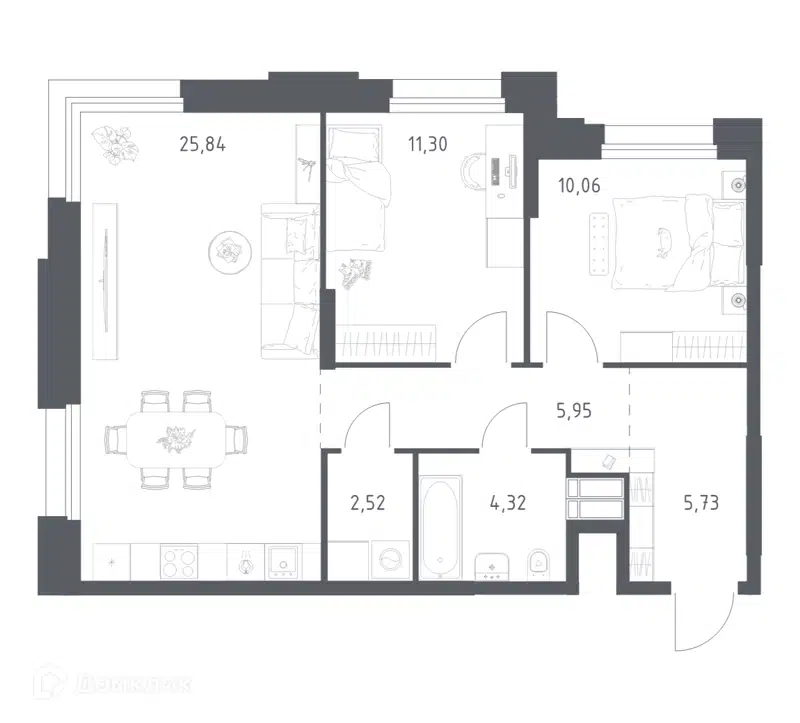 2-комнатные апартаменты 65.72 м² Тропарево Парк