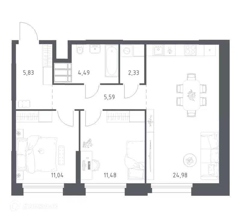 2-комнатные апартаменты 65.74 м² Тропарево Парк