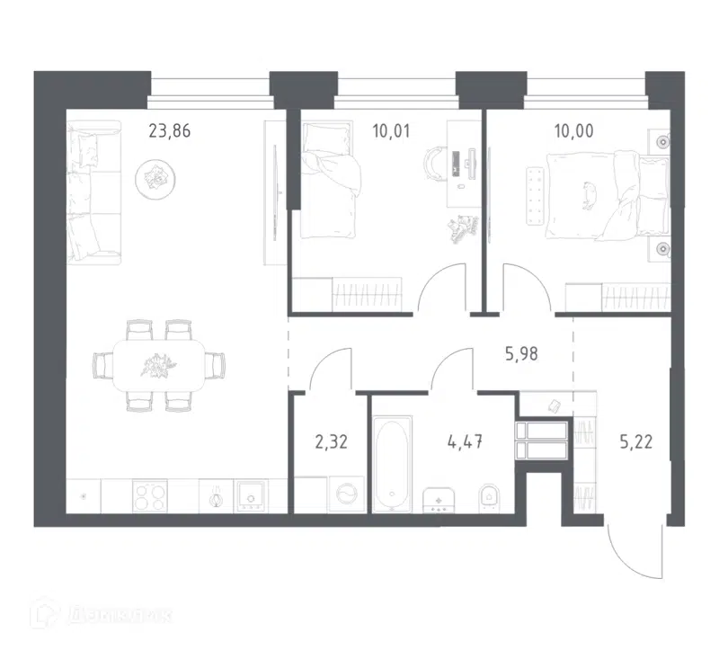 2-комнатные апартаменты 61.86 м² Тропарево Парк