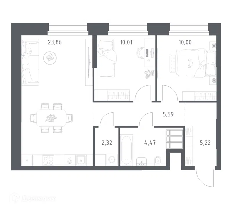 2-комнатные апартаменты 61.47 м² Тропарево Парк