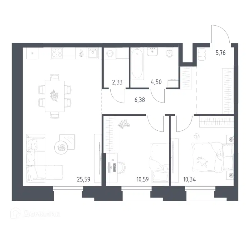 2-комнатные апартаменты 65.49 м² Тропарево Парк