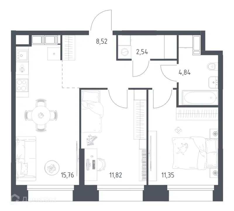 2-комнатные апартаменты 54.83 м² Тропарево Парк