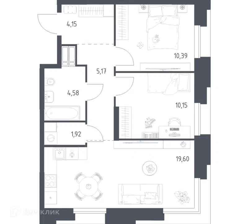 2-комнатные апартаменты 55.96 м² Тропарево Парк