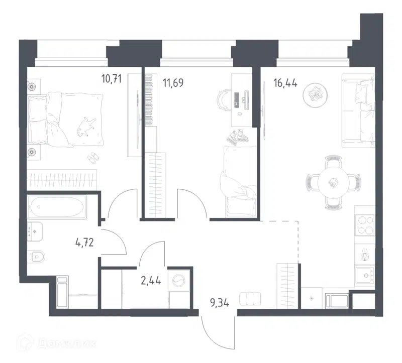 2-комнатные апартаменты 55.34 м² Тропарево Парк