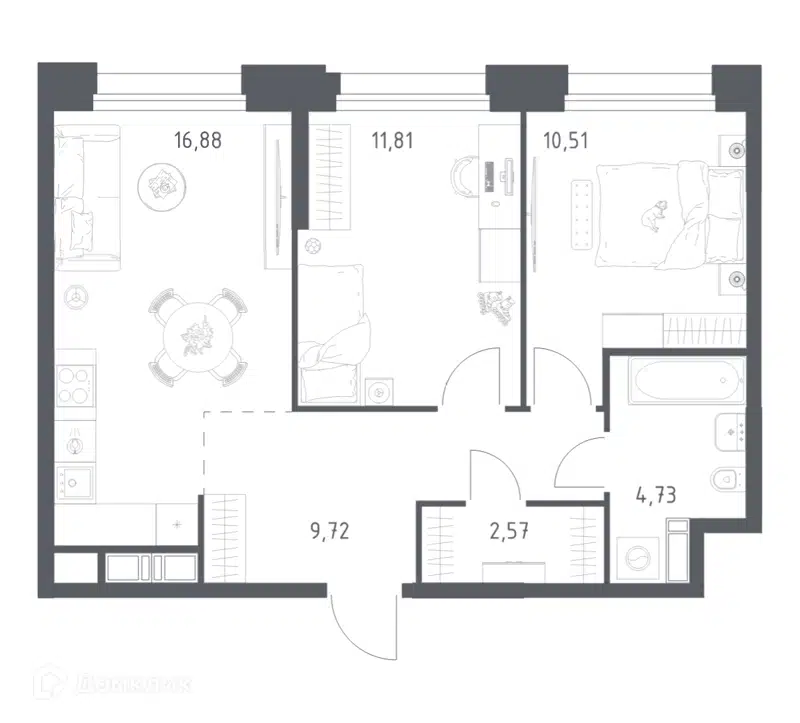 2-комнатные апартаменты 56.22 м² Тропарево Парк