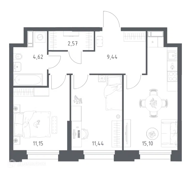 2-комнатные апартаменты 54.32 м² Тропарево Парк