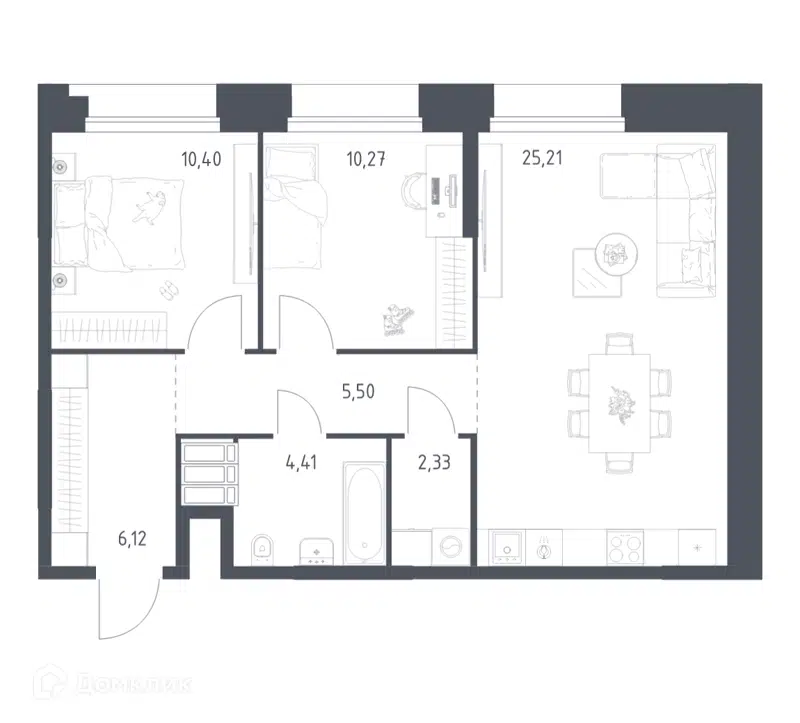 2-комнатные апартаменты 64.24 м² Тропарево Парк