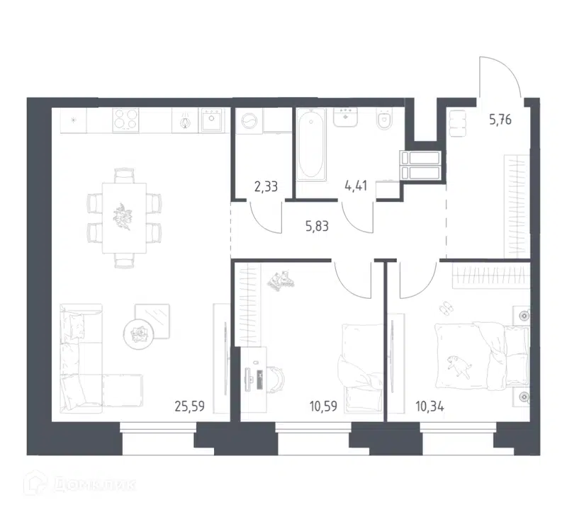 2-комнатные апартаменты 64.85 м² Тропарево Парк