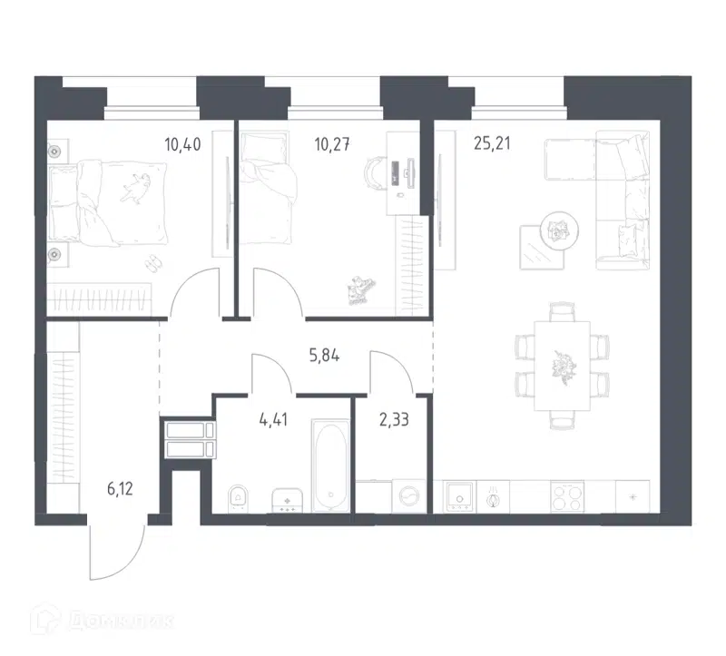 2-комнатные апартаменты 64.58 м² Тропарево Парк