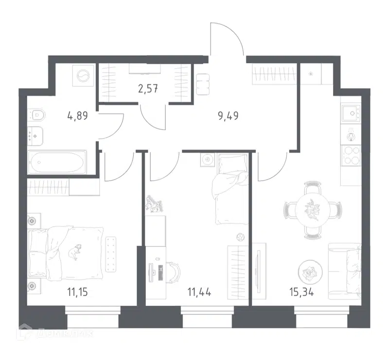 2-комнатные апартаменты 54.88 м² Тропарево Парк