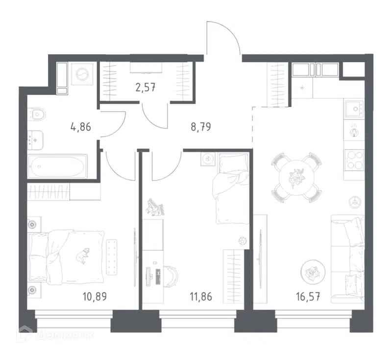 2-комнатные апартаменты 55.54 м² Тропарево Парк