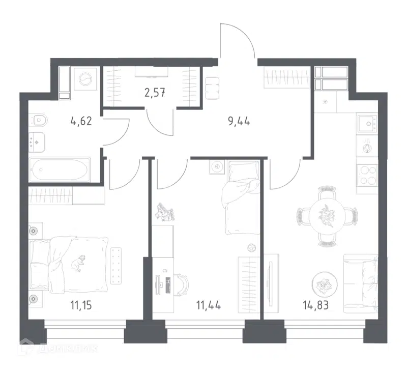 2-комнатные апартаменты 54.05 м² Тропарево Парк