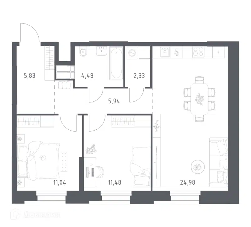 2-комнатные апартаменты 66.08 м² Тропарево Парк