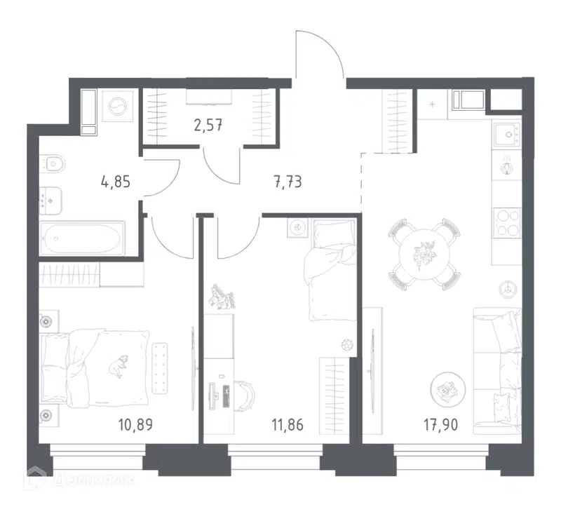2-комнатные апартаменты 55.8 м² Тропарево Парк