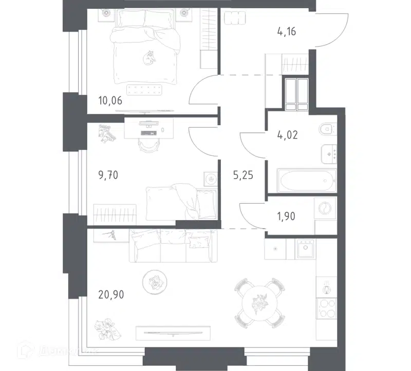 2-комнатные апартаменты 55.99 м² Тропарево Парк