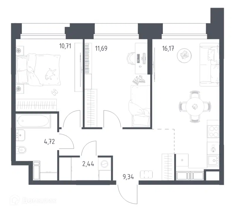 2-комнатные апартаменты 55.07 м² Тропарево Парк