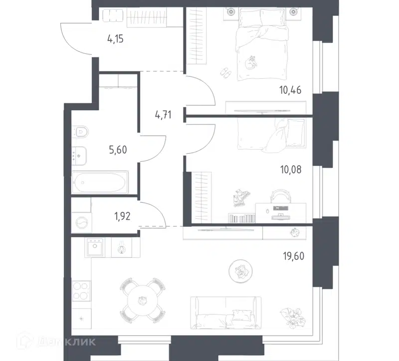 2-комнатные апартаменты 56.52 м² Тропарево Парк