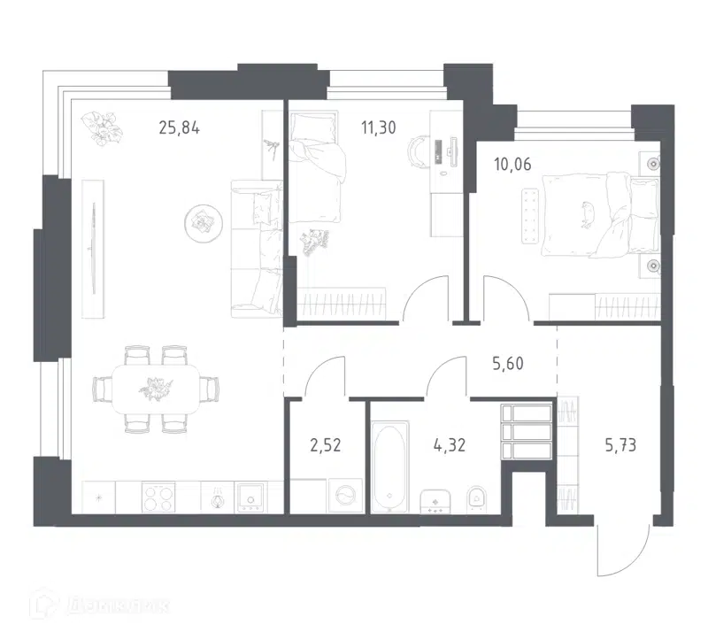 2-комнатные апартаменты 65.37 м² Тропарево Парк