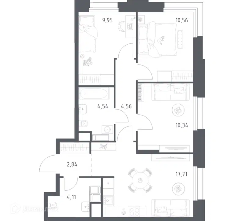 3-комнатные апартаменты 64.61 м² Тропарево Парк