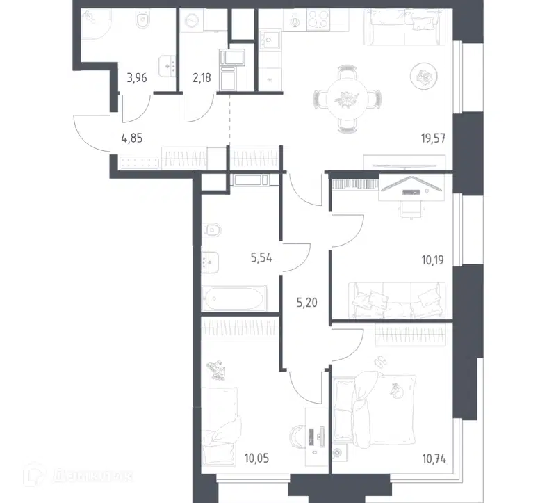 3-комнатные апартаменты 72.28 м² Тропарево Парк