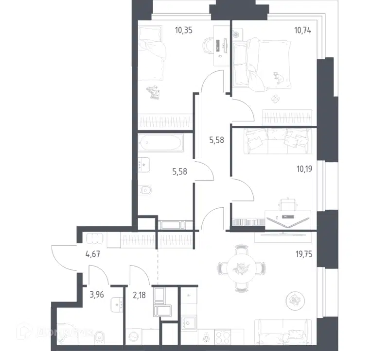 3-комнатные апартаменты 73 м² Тропарево Парк