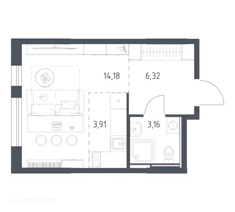 Студия 27.57 м² Остафьево