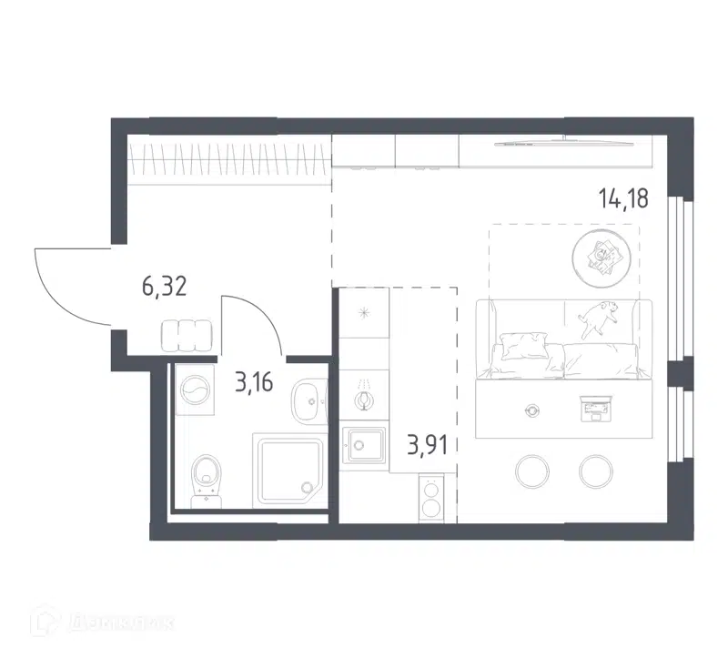 Студия 27.57 м² Остафьево
