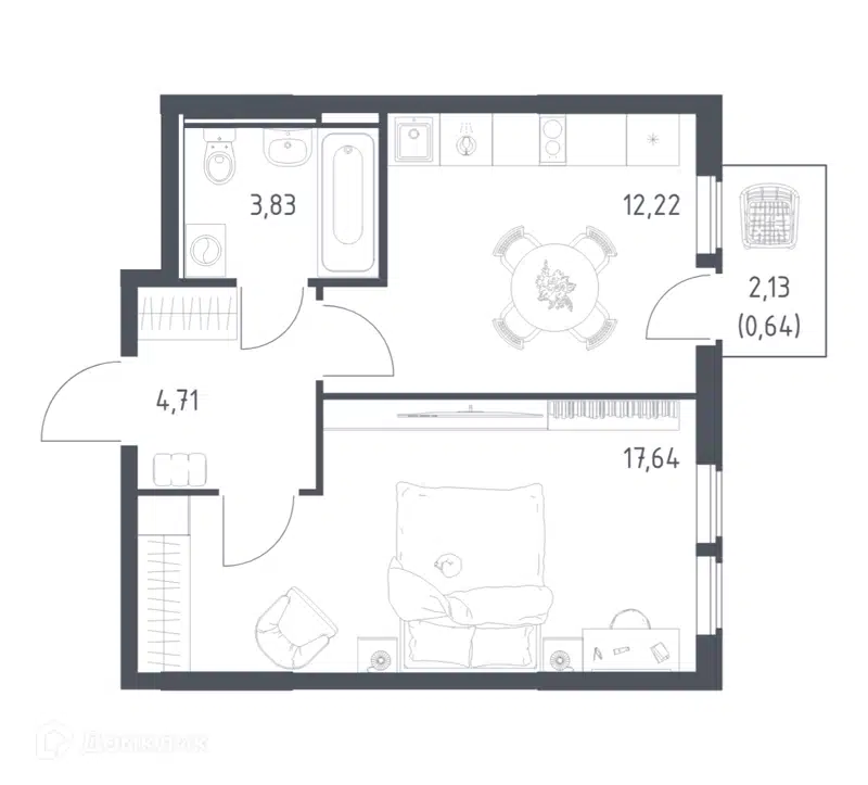 1-комнатная квартира 39.04 м² Остафьево