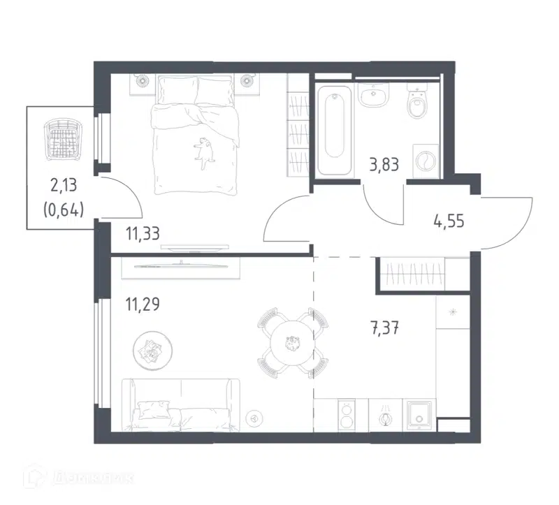 1-комнатная квартира 39.01 м² Остафьево