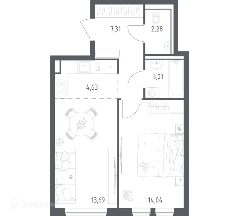 1-комнатная квартира 43.9 м² Остафьево