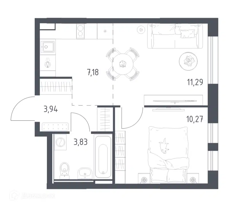 1-комнатная квартира 36.51 м² Остафьево