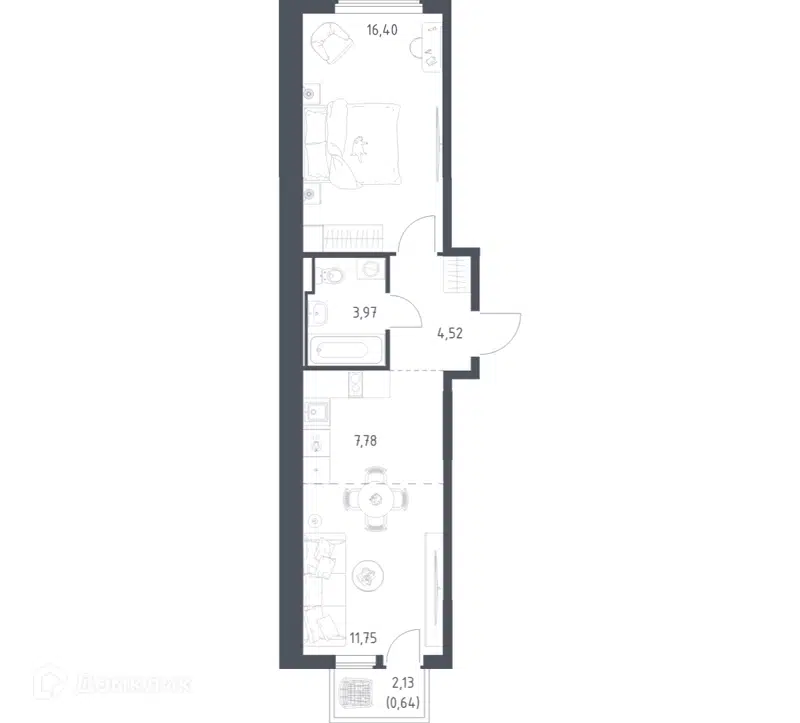 1-комнатная квартира 45.06 м² Остафьево