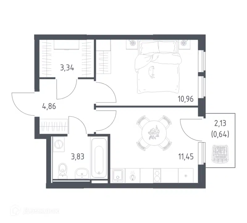 1-комнатная квартира 35.08 м² Остафьево