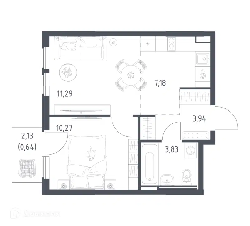 1-комнатная квартира 37.15 м² Остафьево