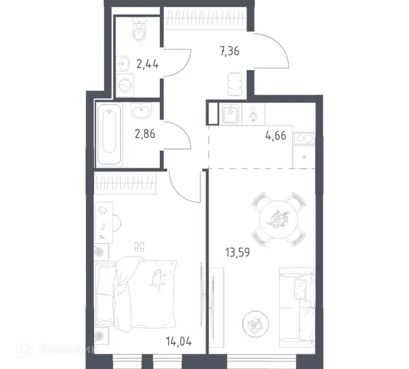 1-комнатная квартира 44.95 м² Остафьево