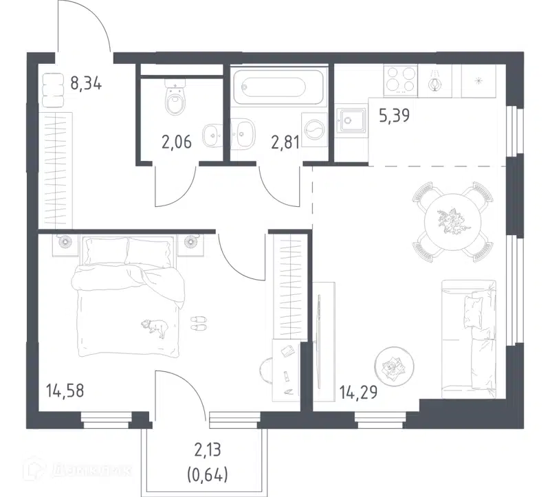 1-комнатная квартира 48.11 м² Остафьево
