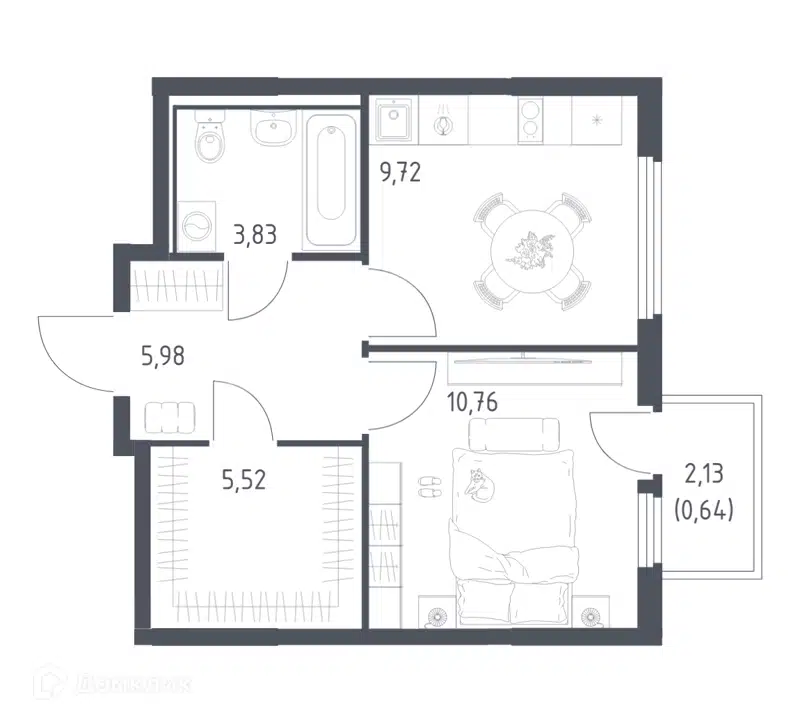 1-комнатная квартира 36.45 м² Остафьево