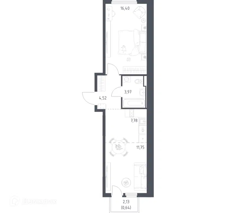 1-комнатная квартира 45.06 м² Остафьево