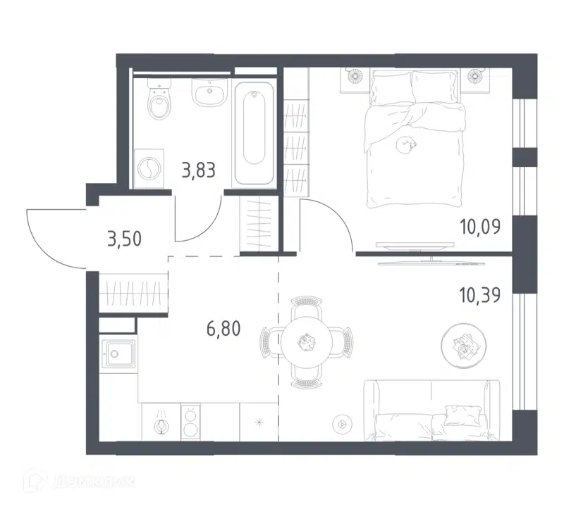 1-комнатная квартира 34.61 м² Остафьево