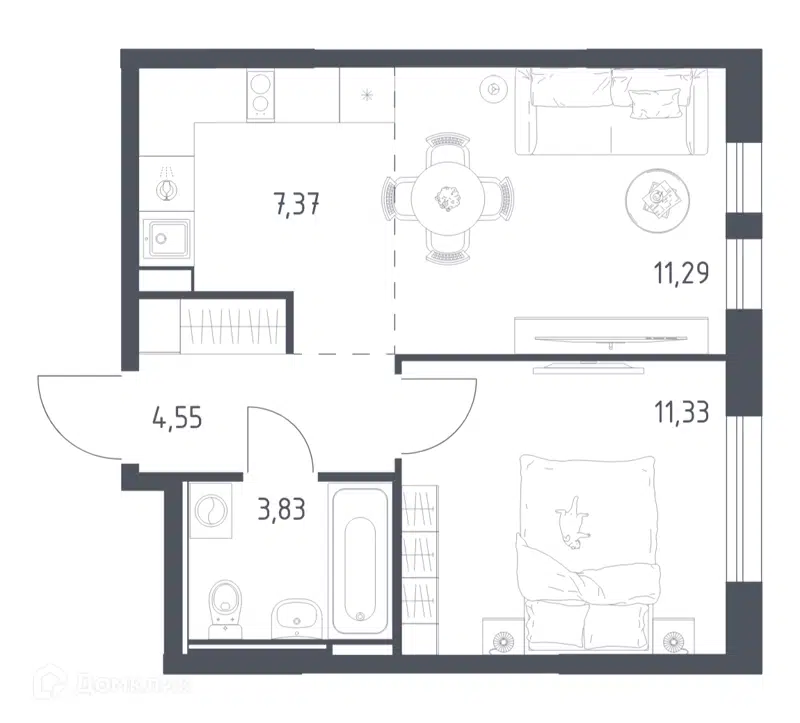 1-комнатная квартира 38.37 м² Остафьево