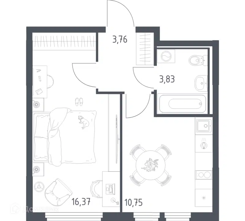 1-комнатная квартира 34.71 м² Остафьево