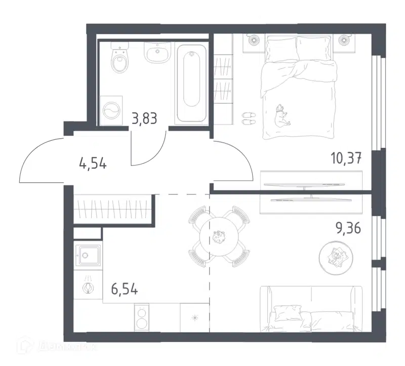 1-комнатная квартира 34.64 м² Остафьево