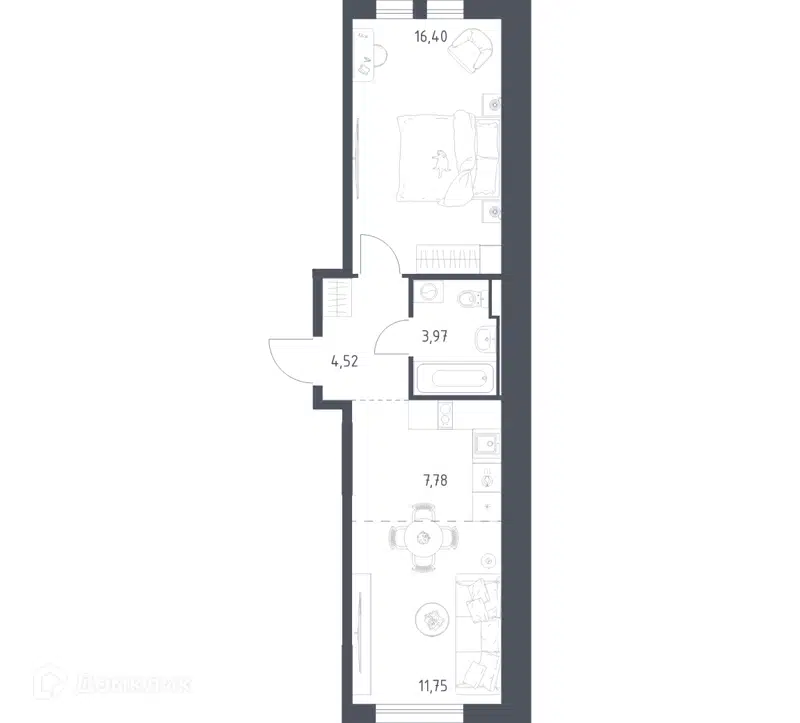 1-комнатная квартира 44.42 м² Остафьево