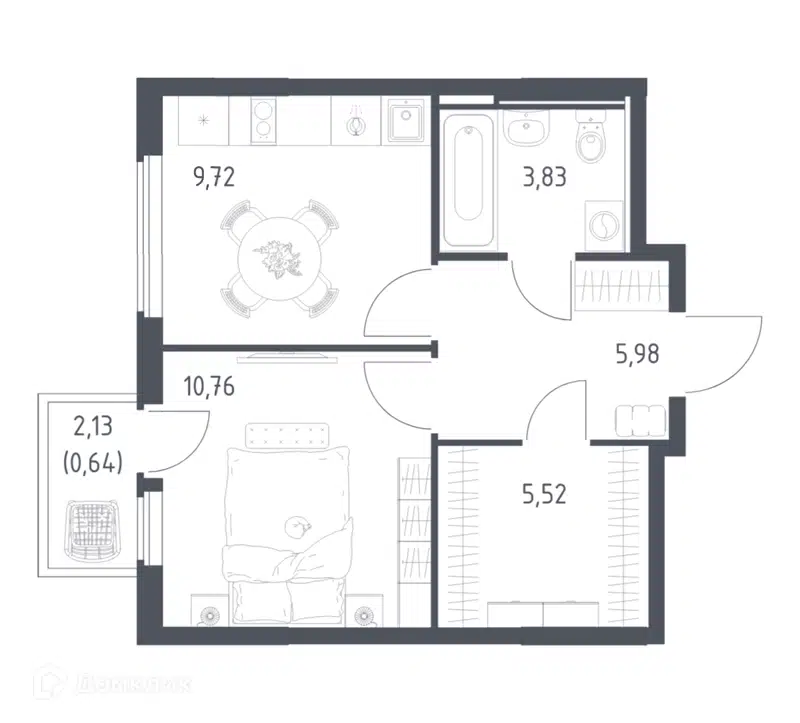 1-комнатная квартира 36.45 м² Остафьево