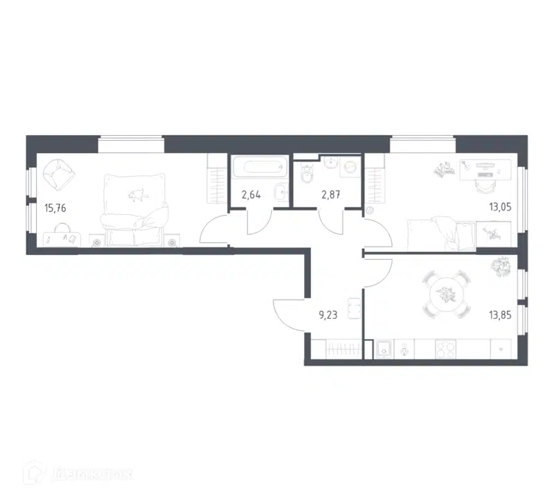 2-комнатная квартира 57.4 м² Остафьево