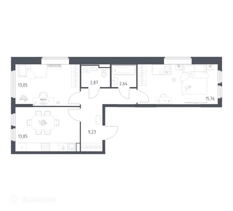 2-комнатная квартира 57.4 м² Остафьево