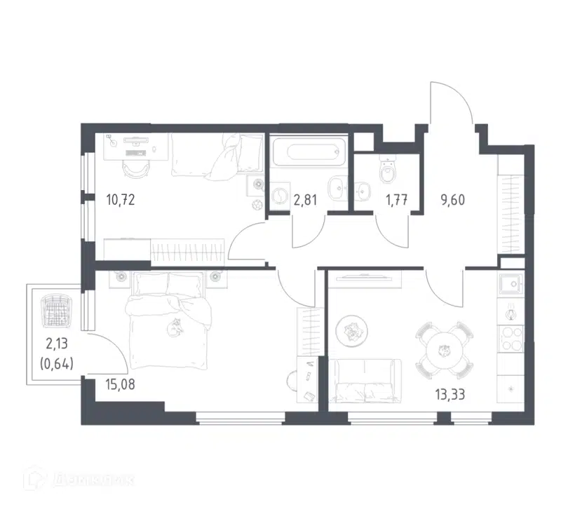 2-комнатная квартира 53.95 м² Остафьево
