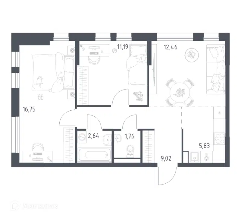 2-комнатная квартира 59.65 м² Остафьево