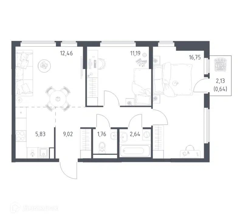 2-комнатная квартира 60.29 м² Остафьево